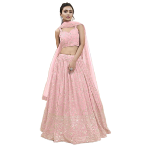 Spectaculaire Rose Paillettes Georgette Robes De Mariée Lehenga Choli - Product Image 1