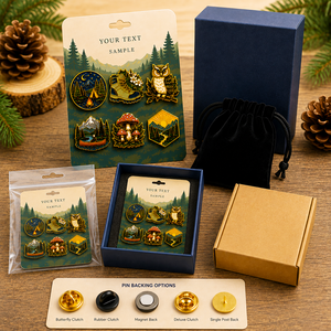 Ensemble de broches personnalisées en émail souple sur le thème de la forêt et de la nature, pour le camping et la randonnée, avec motifs hibou, champignon, canoë, paysage naturel, en métal doré, souvenirs de voyage - Product Image 2
