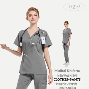 Women Medical <b>Scrub</b> Set V Neck Short Sleeve Pants Moisture Wicking Quick Dry Hospital Uniforms Casual Comfortable Stretch Fit - Product Image 4
