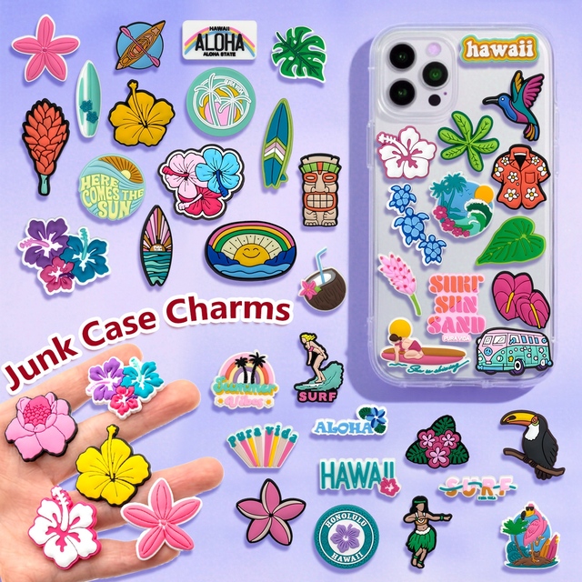 Cute DIY iPhone Case Accessories 3D PVC Charms Set with LOVE Animal Smile Flower Colorful Stickers Junk case Charms