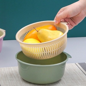 <b>Round</b> Double Layer Drain Basket Set 6 Pcs Kitchen Vegetable Washing <b>Basin</b> PP Material Hand Wash Only - Product Image 2