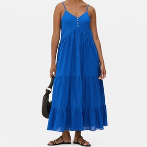 Vestido Casual de Lino y Algodón con Estilo Personalizado, Lavado Ácido, Corte en A, Estilo Bohemio para la Playa, para Mujer - Product Image 1