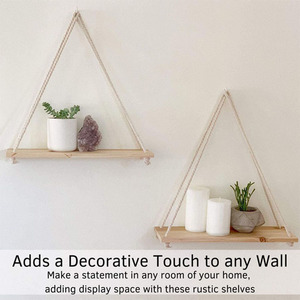 Handmade Hemp Rope Wall Shelf Wooden Board Polygon Shape Wall Mounted <b>Storage</b> <b>Rack</b> For Living Room Bedroom Entryway - Product Image 4