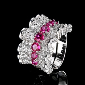 Personalized Jewelry Eco-friendly Copper Micro Pave Red Zircon Brass Beautiful Unique Pleated Designer <b>Adjustable</b> <b>Ring</b> for Women - Product Image 3