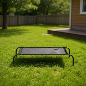 Cuccia Rialzata per Cani in Acciaio Verniciato a Polvere Nera, Rettangolare, per Interni, Tutte le Stagioni - Product Image 2