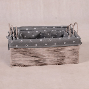 Woven Storage Baskets Rectangle Brownish Gray <b>Paper</b> Rope With Handle For <b>Kitchen</b> Home Organization 3 Pack - Product Image 2