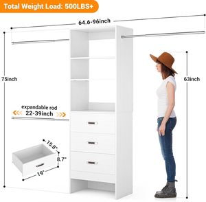 Sistema de <span class=keywords><strong>Vestidor</strong></span> Personalizado con Isla, Organizador de Armario de Madera Maciza Blanca con Cajones, Estantes y Luces LED, Hecho en EE. UU., de Lujo - Product Image 2