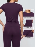 OEM Maßgeschneidertes Damen Kurzarm-Kompressionsshirt Komfortables Leichtes Atmungsaktives Yoga-T-Shirt Vierwege-Stretch Fitness-Sportshirt