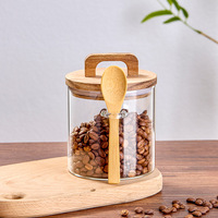 Pot de rangement pour grains de café en verre avec couvercle en bois et cuillère, ensemble de boîtes hermétiques en bambou, 3 tailles, pour barista à domicile