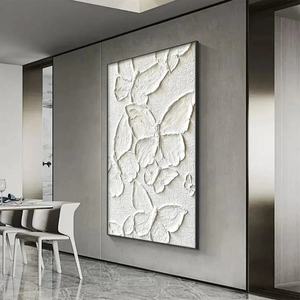 Pintura de Mariposas Blancas en 3D, Arte Abstracto Impasto, Arte Contemporáneo Pintado a Mano para Decoración de Sala de Estar y Oficina - Product Image 1
