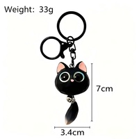 Porte-clés en résine chat 3D à grands yeux, style dessin animé mignon, avec pendentif queue de couple, cadeau créatif, léger et durable, figurine animale