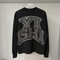 Camiseta de Manga Larga para Hombre, Estilo Y2K, Tejido Waffle Grueso, con Logotipo Personalizado, Estampado Gráfico, Letras con Pedrería, Alta Calidad