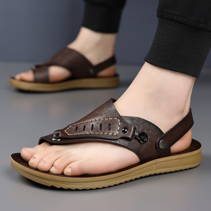 Sandales à lanières en T gris et marron, semelle souple antidérapante, pour homme, pour l'extérieur, style nouveau 2026 - Product Image 2