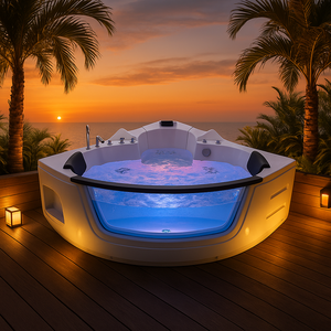 Baignoire à remous de luxe sur le toit |   Matériau acrylique, design autoportant |   Spa intelligent à <span class=keywords><strong>bois</strong></span> avec massage |   Drain extérieur personnalisé - Product Image 3