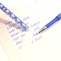 Stylo effaçable à encre gel bleue, faible MOQ (12 pièces/boîte), 0,5 mm avec gommes à effacer sur l'extrémité, pour fournitures scolaires et de bureau