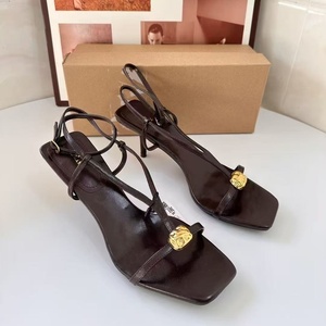 YX Women's Slim Strap High-Heeled Sandals with Metal Buckle Decoration <b>Open</b> Toe Summer Straight Strap Design - Product Image 1