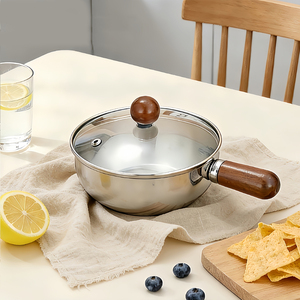 <span class=keywords><strong>Mini</strong></span>-cocotte moderne <span class=keywords><strong>en</strong></span> acier inoxydable 304 avec poignée <span class=keywords><strong>en</strong></span> noyer, <span class=keywords><strong>pot</strong></span> à lait japonais, capacité 600 ml, couvercle <span class=keywords><strong>en</strong></span> verre trempé, compatible lave-vaisselle - Product Image 2