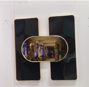 <span class=keywords><strong>Miroir</strong></span> mural décoratif de style Art déco en forme de H carré avec cadre en métal doré et accents noirs, verre résistant aux chocs - Product Image 3