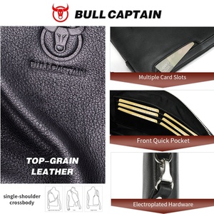 BULLCAPTAIN Men's Multifunction Large Capacity <b>Wallet</b> Zipper Closure Passcard Pocket Genuine Leather Custom <b>Clutch</b> Handbag - Product Image 2