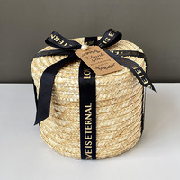 Panier de rangement tressé en paille et rotin fait main avec couvercle, style champêtre, pour mariages, pâtisseries et collations