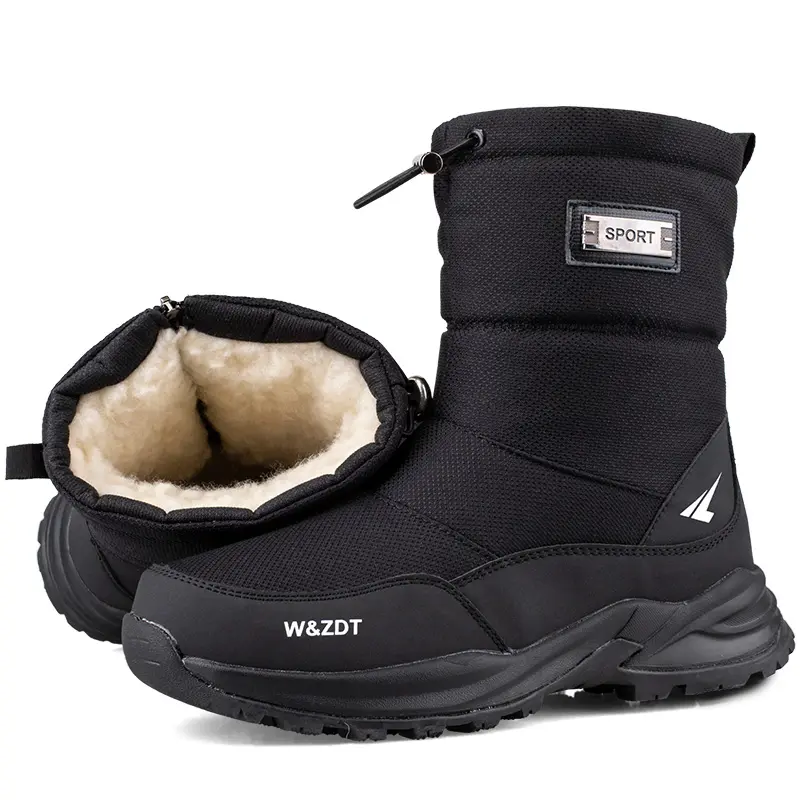 Kış erkek yüksek çizmeler açık seyahat kar botları fermuar kaymaz pamuklu ayakkabılar erkek peluş kadife sıcak rahat ayakkabılar