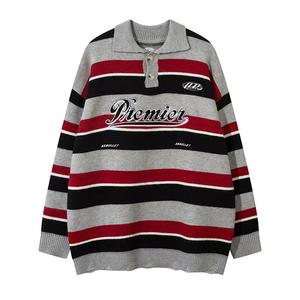 2025 nouvelle version hommes simple boutonnage cachemire couleur bloc rayé sweat avec col rabattu lettre Style de mode - Product Image 2