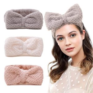 Diadema de color liso con lazo, estilo europeo-americano, dulce, para mujer, banda para el cabello de spa para maquillaje y cuidado de la piel, turbante suave de ala ancha - Product Image 1
