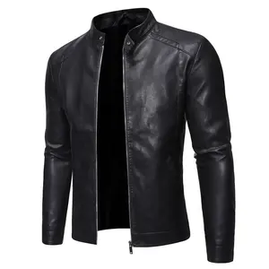 Yüksek kalite klasik Biker motosiklet Pu Faux Blazer Slim Fit rüzgar geçirmez siyah deri ceket Mens için chaqueta de cuero