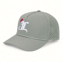 Casquette de baseball imperméable de haute qualité avec logo personnalisé en caoutchouc, 5 panneaux, en polyester, avec trous découpés au laser et cordon, pour le sport, vente en gros