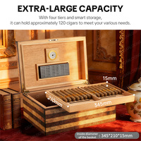 CIGARLOONG Humidor à cigares en cèdre naturel 120 cigares, style américain vintage, avec hygromètre et humidificateur intégrés, accessoire premium pour cigares
