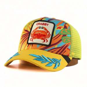 Cool Premium Unisex 5-Panel Hat Fashion Striped Floral Printed Front 3D Embroidery <b>Patch</b> Custom Trucker Mesh Sports Cap 100% - Product Image 3