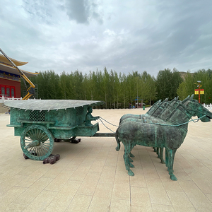 سيارة تشين شي هوانغ البرونزية التي تجرها الخيول الصينية القديمة البرونزية مجموعة الحرف اليدوية مربع الديكور المصبوب متحف الفن الحرف المعدنية - Product Image 1