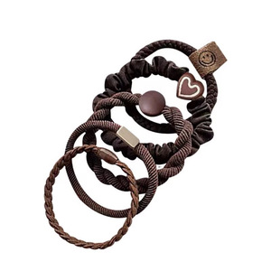 Juego de lazos para el cabello minimalistas de estilo coreano, 5 uds., accesorios para cola de caballo de tela de alta elasticidad con diseño en forma de corazón para uso diario - Product Image 5