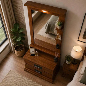 High Quality Classic Solid Wood Makeup Vanity Wooden <b>Dressing</b> <b>Table</b> <b>with</b> Mirror Bedroom <b>Storage</b> Vanity Desk Freestanding - Product Image 6