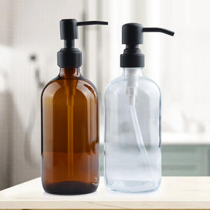 Flacon de désinfectant pour les mains 16 oz en verre ambré rond avec bouchon pompe 500 ml - Product Image 2