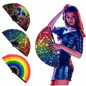 New Rainbow Pattern Custom Printed Folding Clack With Logo Pride <b>Large</b> Rave Hand <b>Fan</b> Bamboo for Festival - Product Image 3