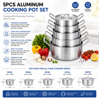 Juego de Ollas de Cocina de Aluminio Ligero, 5 Piezas, Duradero, para el Mercado de África Occidental, Venta al Por Mayor