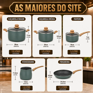 Juego de utensilios de cocina de cerámica antiadherente de 8 piezas con mangos de madera y tapas de vidrio para estufas de gas e inducción, diseño moderno. - Product Image 4