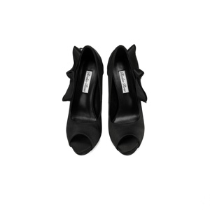 Scarpe da Sera Vintage con Tacco a Spillo e Plateau, Punta Aperta e Grande Fiocco Posteriore in Raso Nero, Eleganti <span class=keywords><strong>Tacchi</strong></span> Alti da Cocktail per Donne - Product Image 3