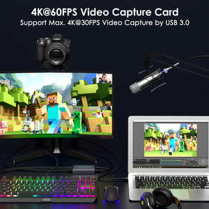 Cartes de capture vidéo HDMI avec boucle pour le streaming OBS/<span class=keywords><strong>POTPLAYER</strong></span> avec entrée microphone 4K 60Hz USB 3.0 Carte de capture vidéo - Product Image 2