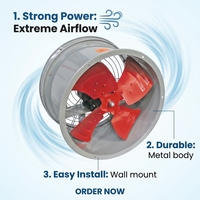 Ventilateur d'extraction axial industriel mural, haute performance, pour conduits ronds, extracteur d'air métallique 350W 65 dB pour usine