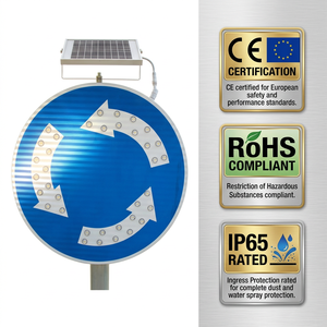 <span class=keywords><strong>Panneau</strong></span> de signalisation routière circulaire à LED solaire clignotant, étanche IP65, pour la sécurité routière - Product Image 1