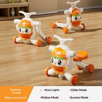 Porteur musical multifonction 4-en-1 pour bébé, jouet éducatif, trotteur, chariot, voiture à pousser, trottinette, poussette à roues réglables