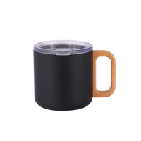 Mug en acier inoxydable 304 avec poignée en bois, tasse à café portable, design minimaliste moderne pour le camping en plein air