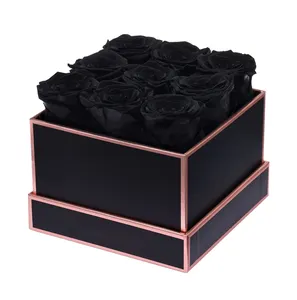 Caixa de flores infinita real com preço barato, marca personalizada, rosa preta para sempre, caixa para presente de dia das mães