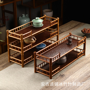 Estante de exhibición de bambú de varias capas para juegos de té y coleccionables, color madera natural, rectangular, independiente - Product Image 2