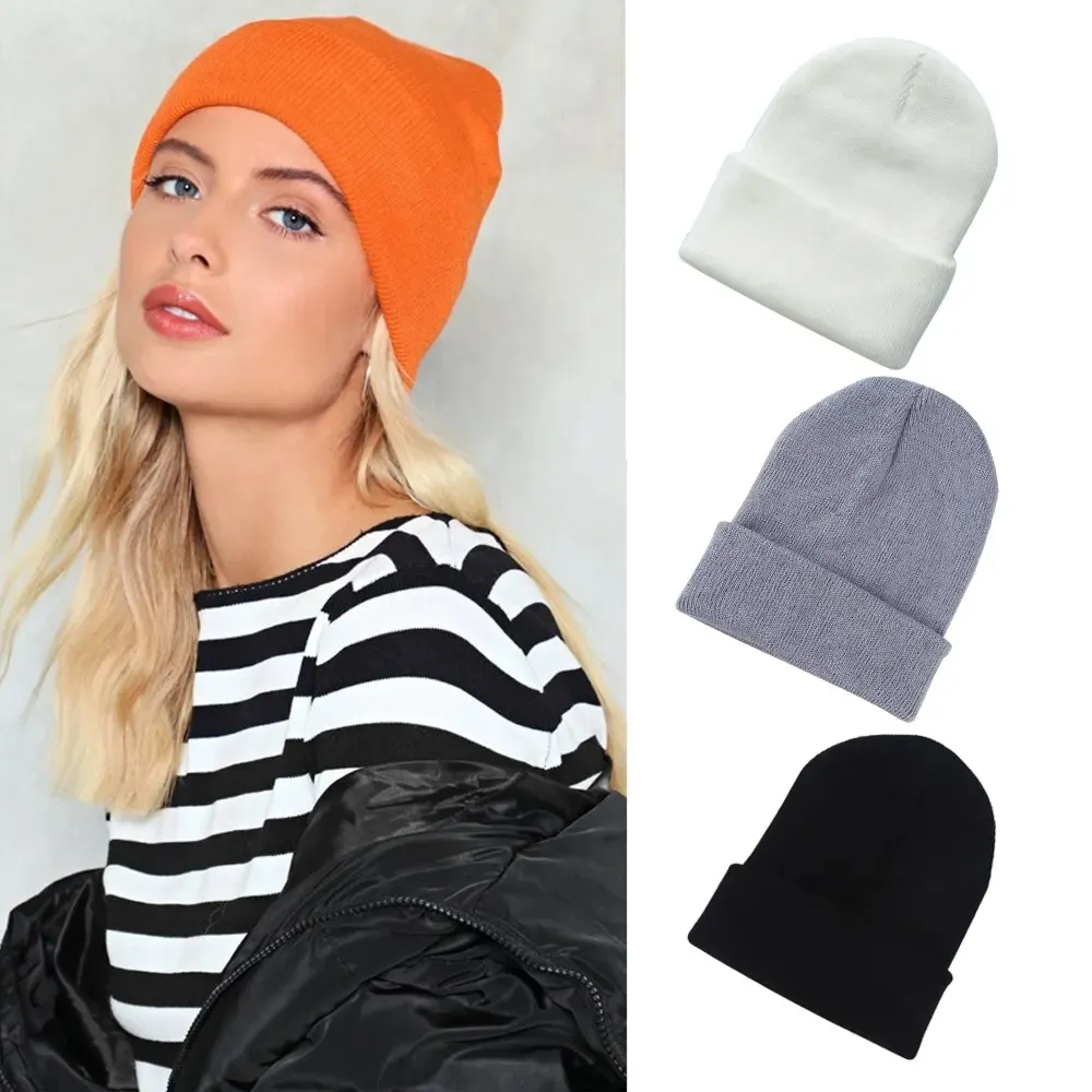 Chapeaux d'hiver pour unisexe New Beanies Knitted Solid Cute Hat Lady Autumn Female Beanie Caps Warmer Bonnet Men Casual Cap Wholesale