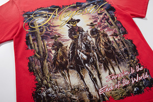 Camiseta para Hombre Majestik New High Street, 100% Algodón, Estilo <span class=keywords><strong>Vintage</strong></span> Lavado, con Pedrería, Estampado Digital Rojo, Diseño de Diseñador, Venta al Por Mayor - Product Image 3