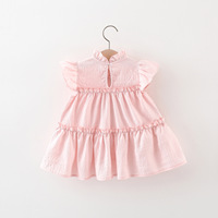 Vente chaude été nouvelle couleur unie filles fleur robe trésor volant manches bébé princesse robe confortable bébé vêtements
