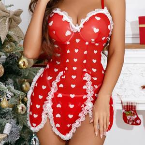 Женское рождественское белье, сексуальное нижнее белье с Санта-Клаусом, красное нижнее белье, кружевная сорочка, пижама - Product Image 6